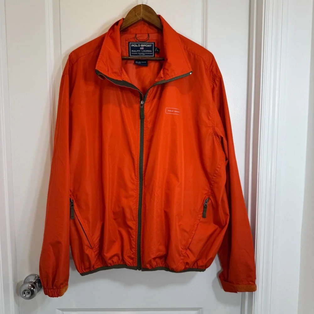 Polo Sport Ralph Lauren Orange Windbreaker Full Zip Jacket Mens XL